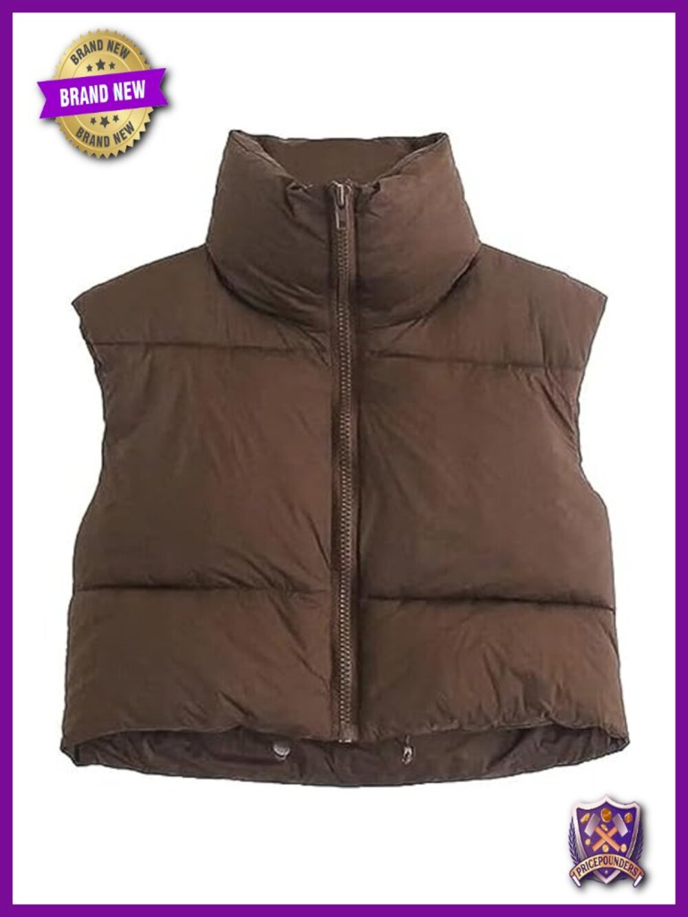 Cropped Puffer Vest High Neck Zip Sleeveless Quilted Winter Outerwear